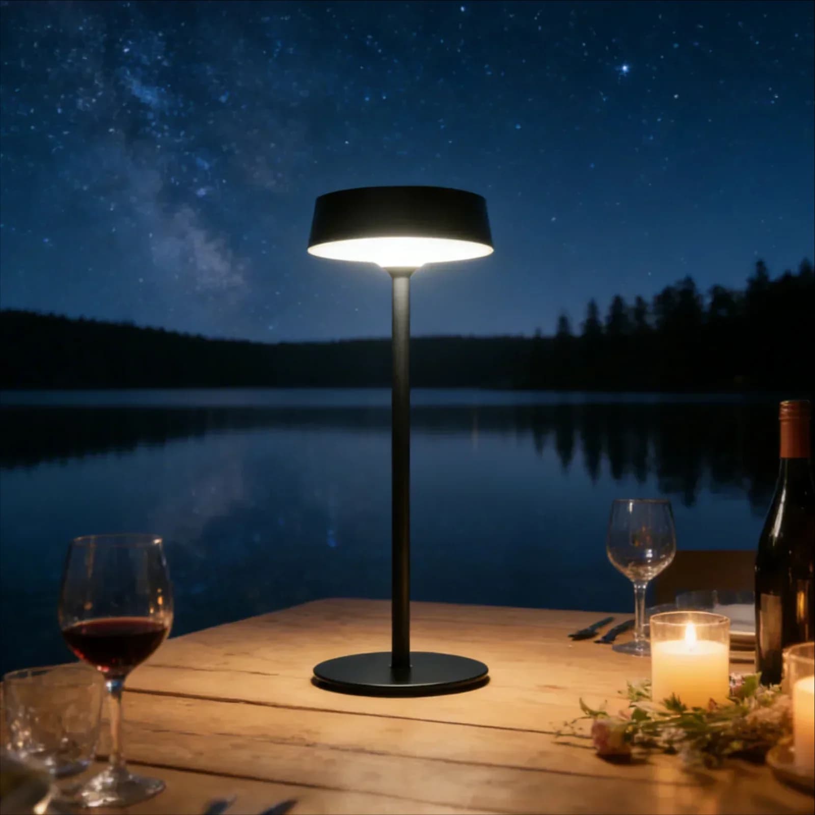 Solární LED stolní lampa, dvojité nabíjení USB, stmívatelná
