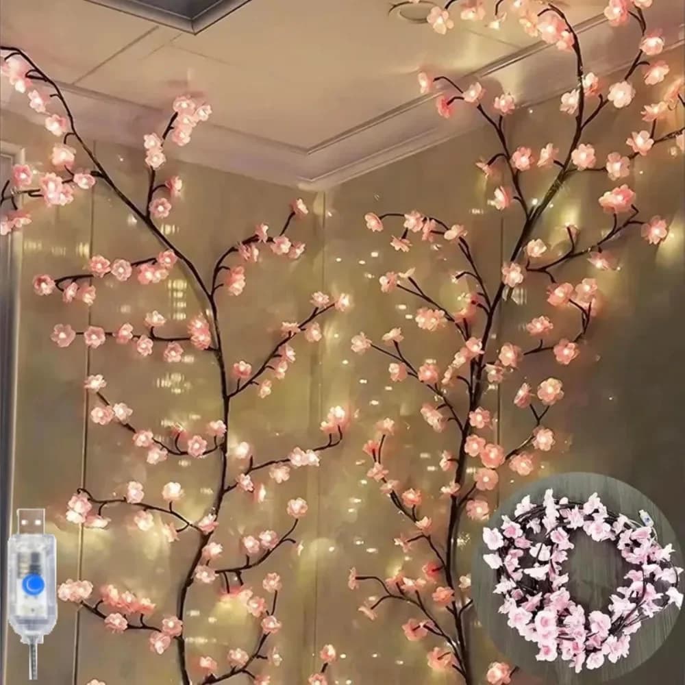 Růžová nástěnná lampa třešňový květ s dálkovým ovládáním