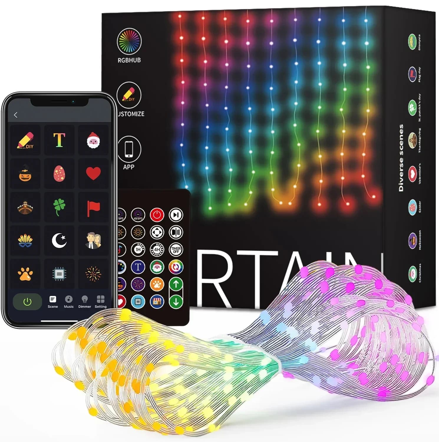800 LED RGB chytrá záclonová světla s ovládáním přes aplikaci