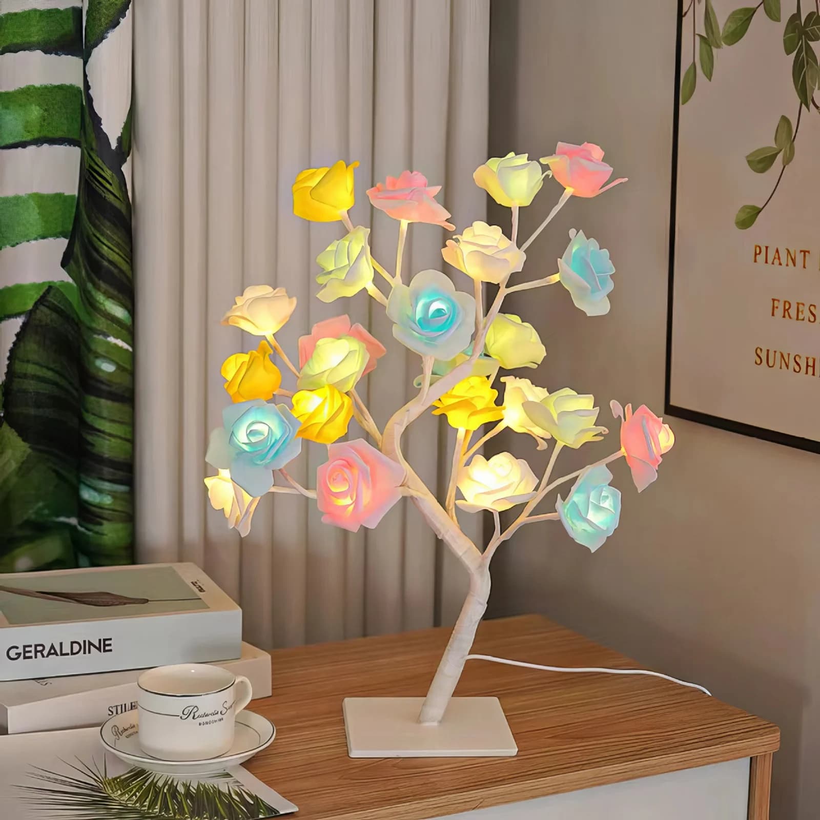 USB stolní lampa růžový strom s vícebarevným LED osvětlením
