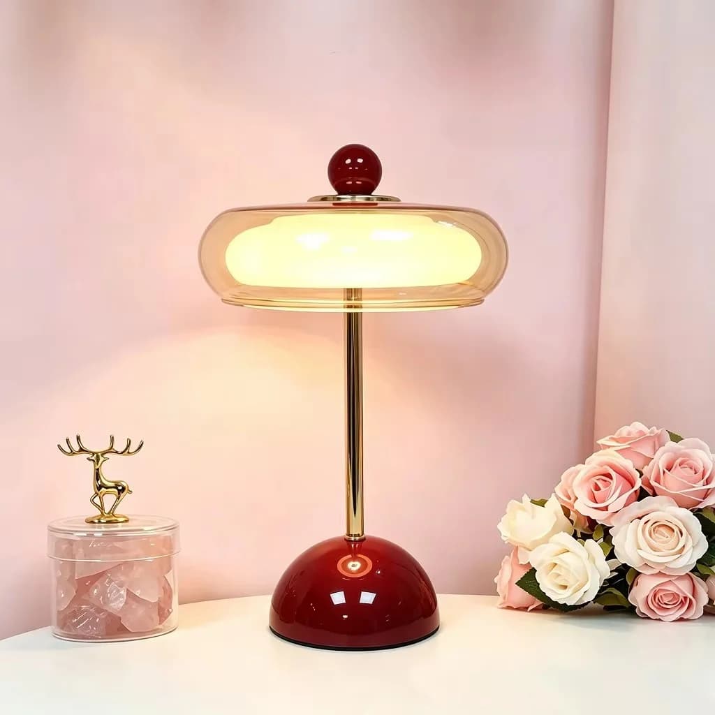 Stolní LED lampa ze skla a železa s stmíváním a dotykem