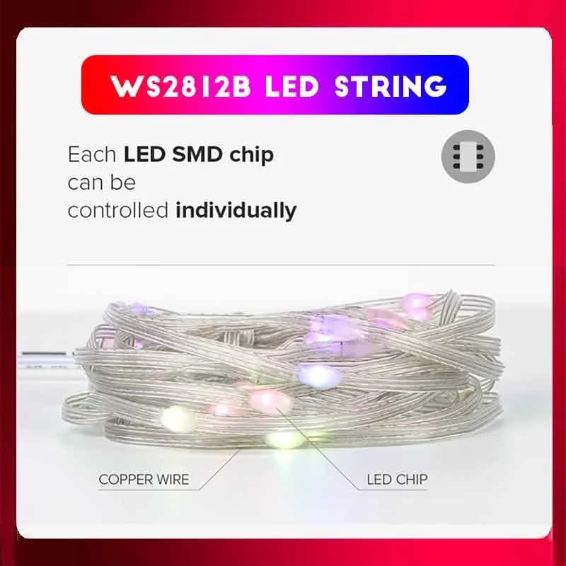 20M RGBIC Bluetooth LED řetězová světla, USB