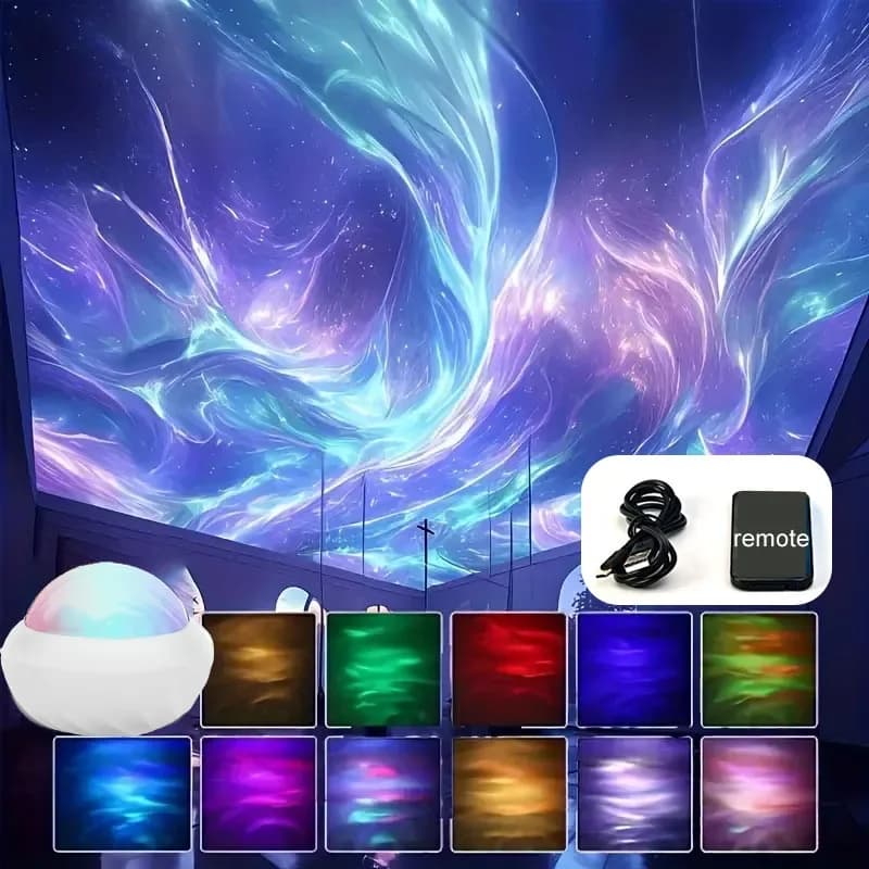 USB noční světlo s projektorem aurory, vícebarevné