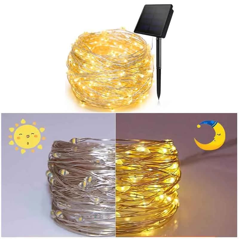 100 LED solární měděný drátový světelný řetěz, voděodolný, venkovní