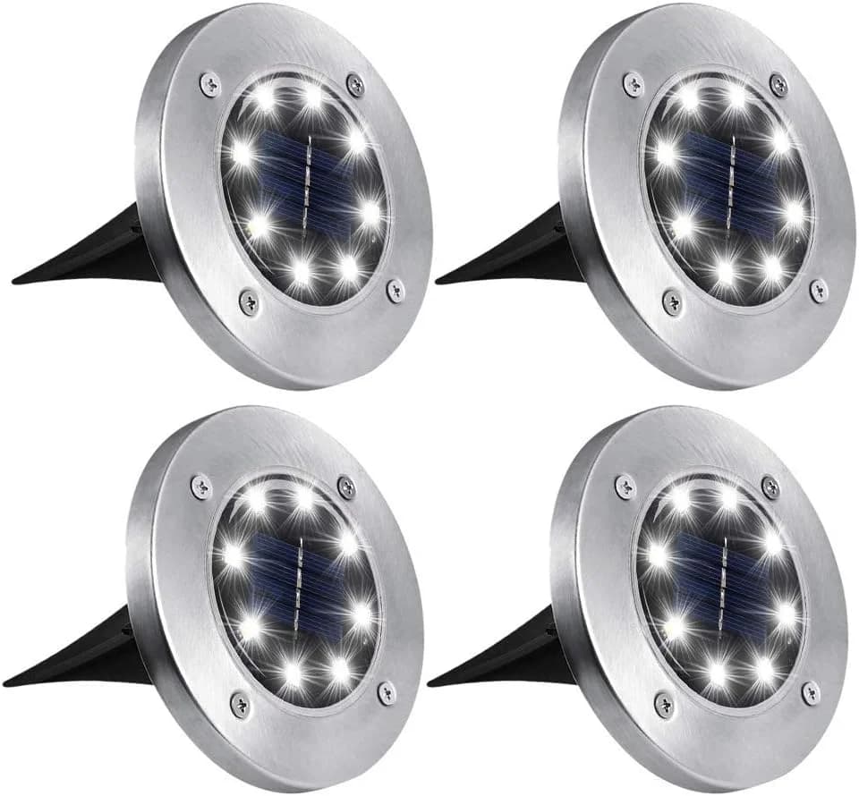 Sada 4 ks solárních LED diskových světel, 8 LED