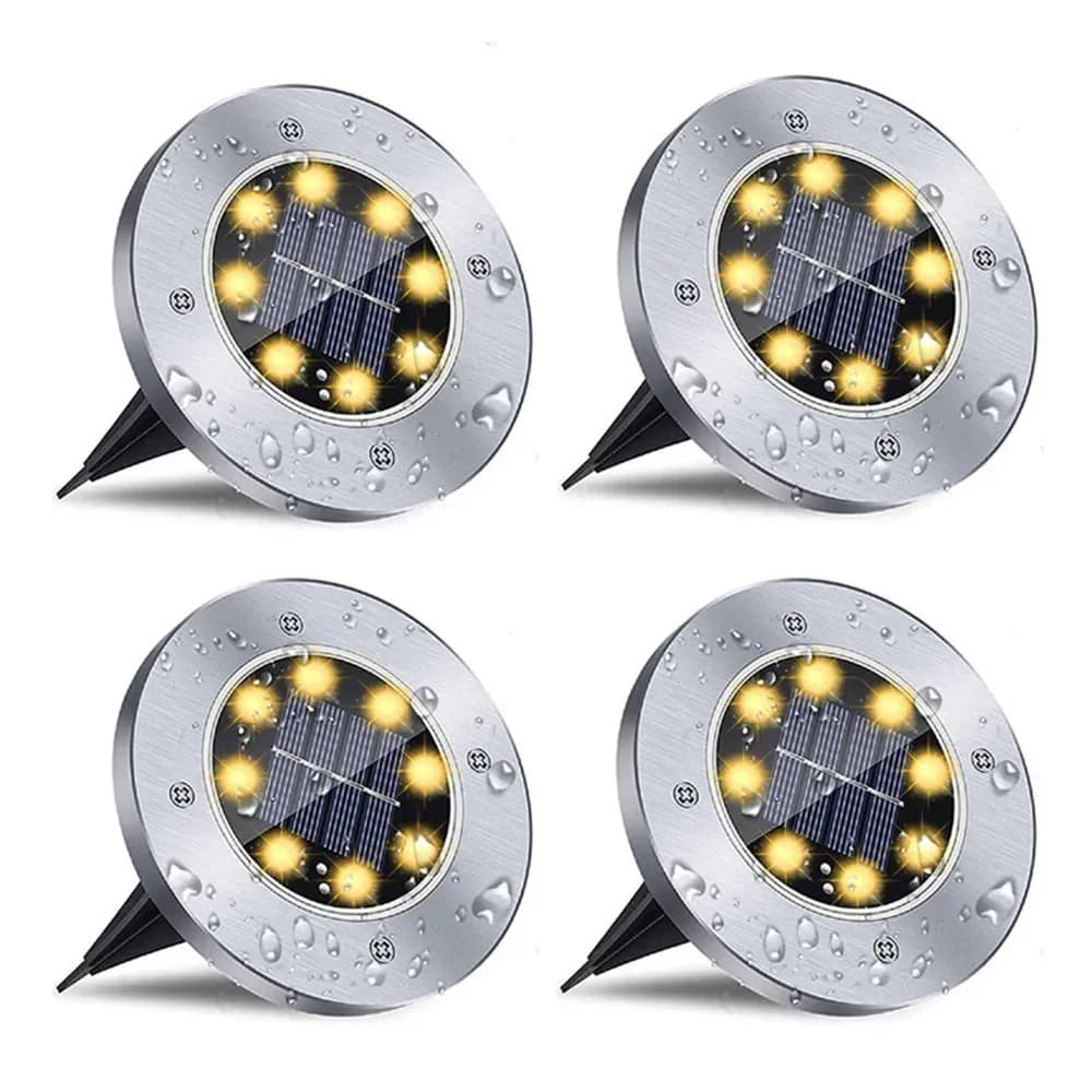 Sada 4 ks solárních LED diskových světel, 8 LED