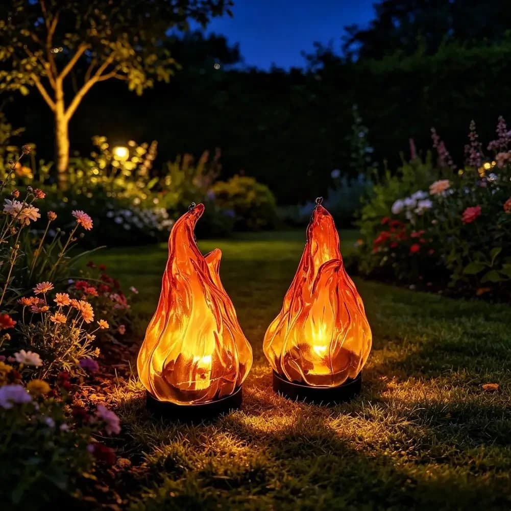 Plastová solární zahradní lampa ve tvaru plamene pro zahradu a dvorek