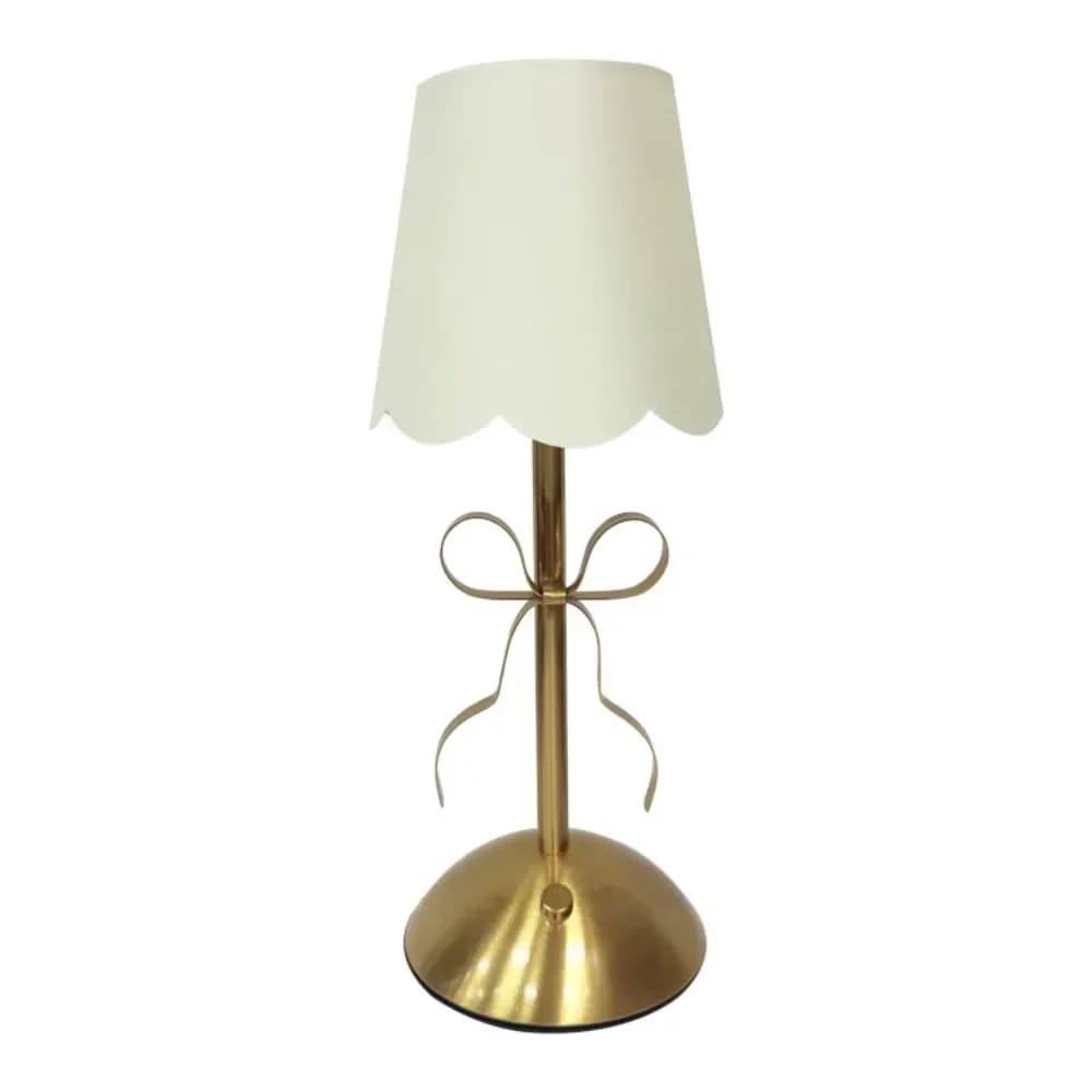 Nabíjecí stolní lampa se zlatou mašlí a látkovým stínidlem