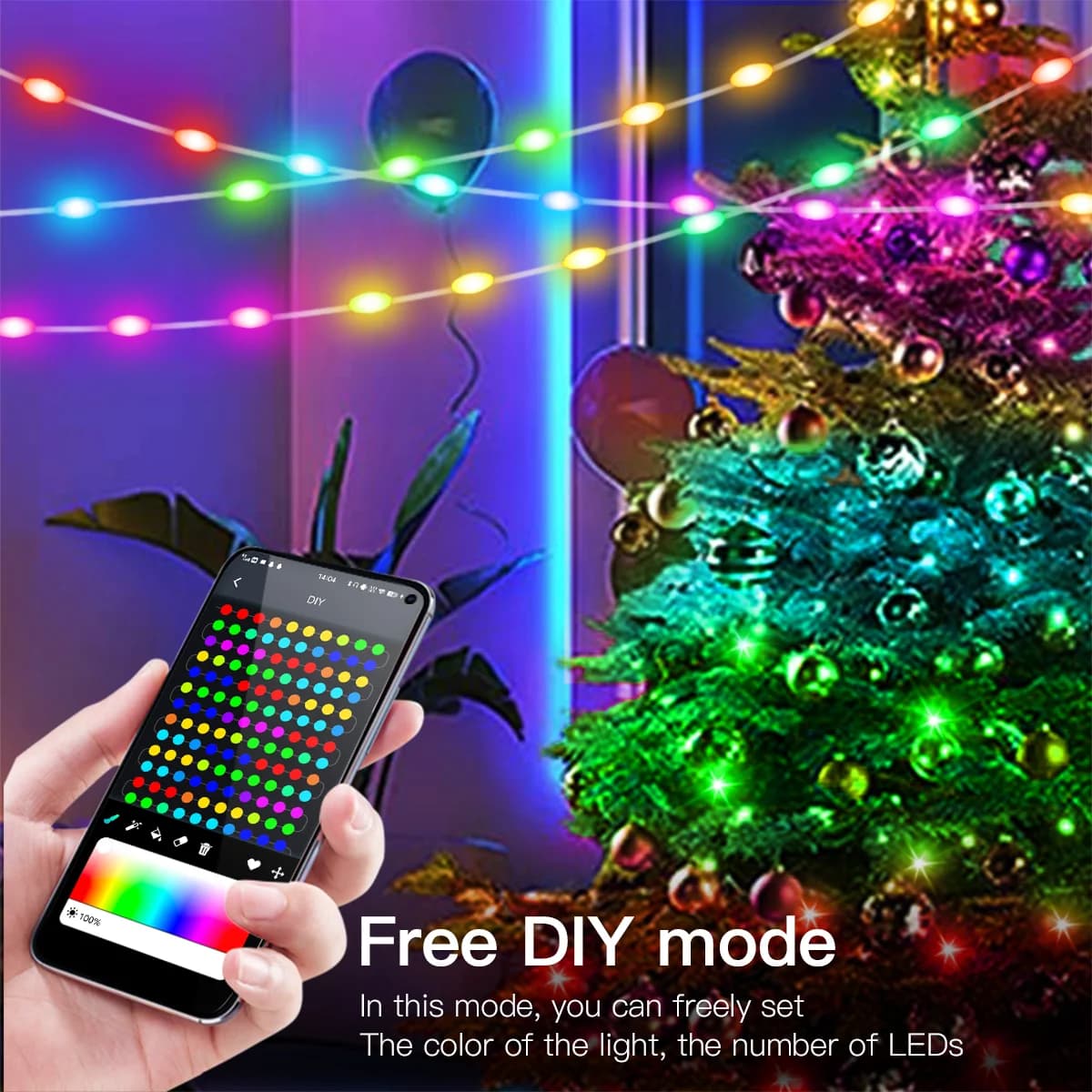 20M RGBIC Bluetooth LED řetězová světla, USB