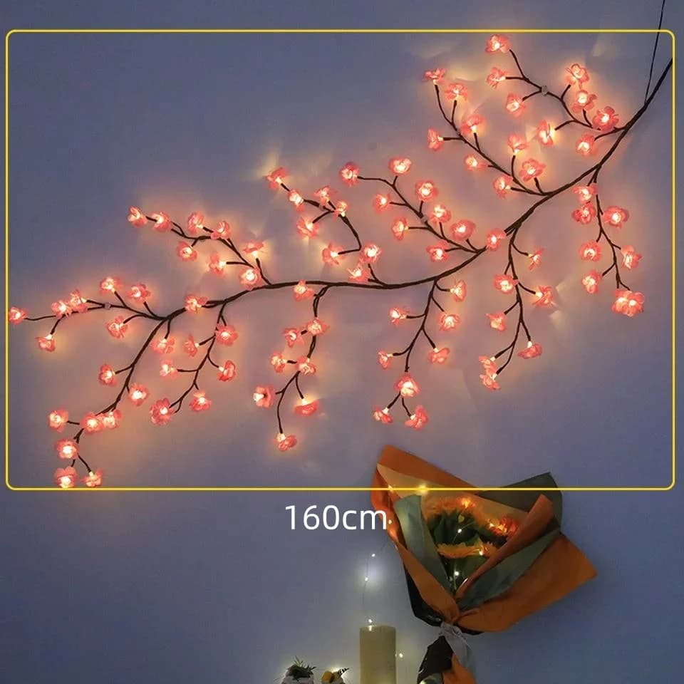 Růžová nástěnná lampa třešňový květ s dálkovým ovládáním