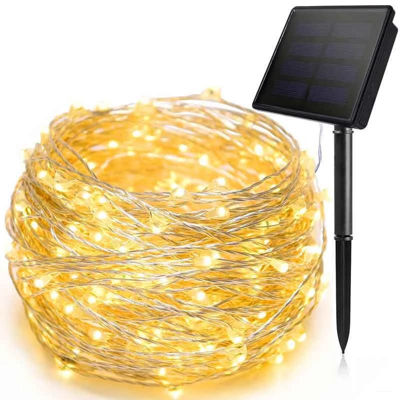 100 LED solární měděné světelné řetízky, 8 režimů, venkovní