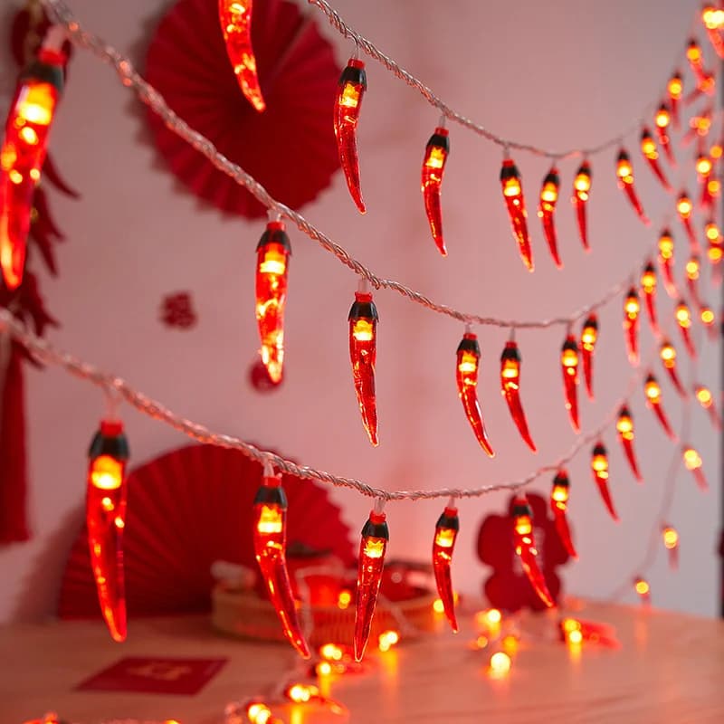 LED řetězové světlo červené chilli papričky USB nebo na baterie