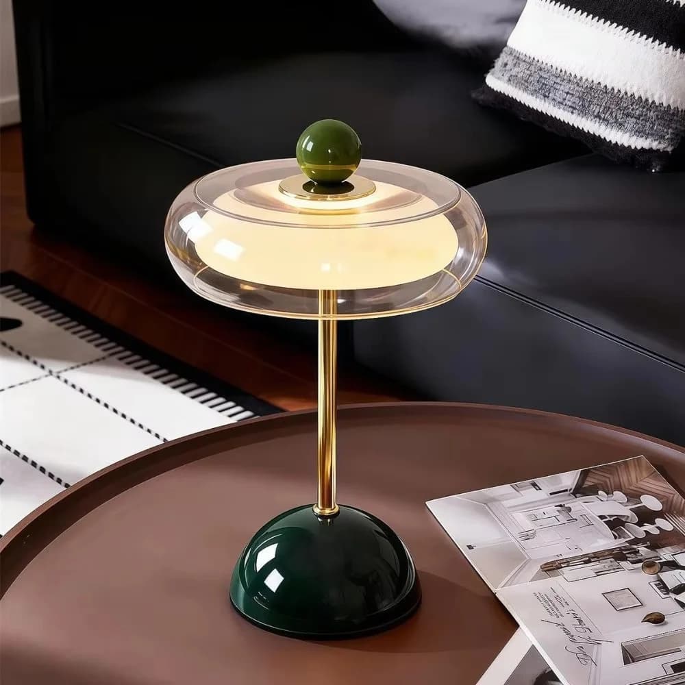 Stolní lampa ze skla s tlumením a dobíjením přes USB