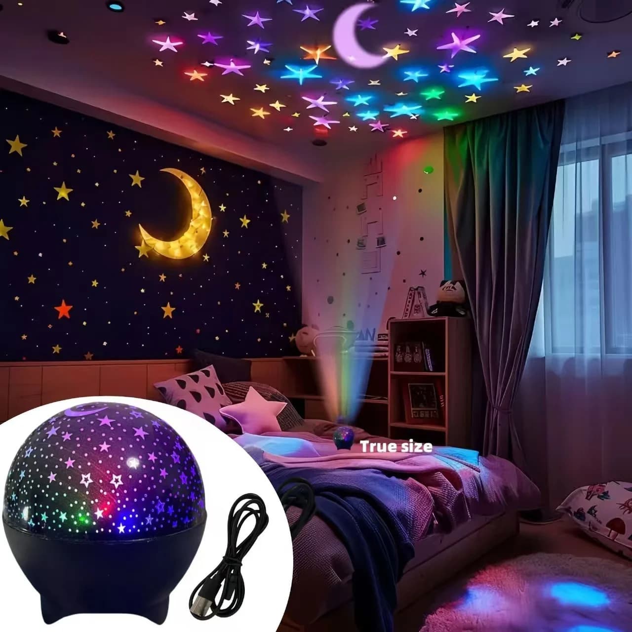 Mini hvězdný aurora projektor, noční LED světlo s USB, 7 barevných režimů
