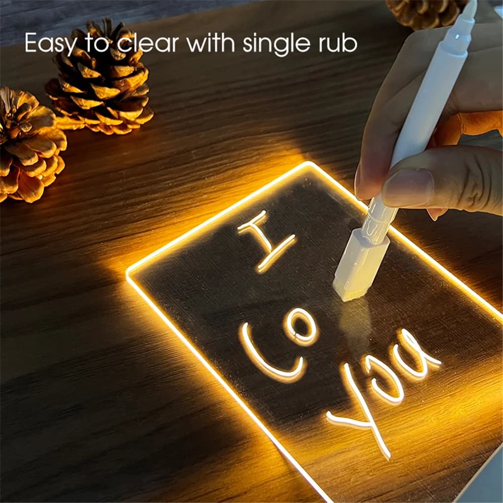 Průhledné akrylové USB noční světlo s erasable tabulí na vzkazy