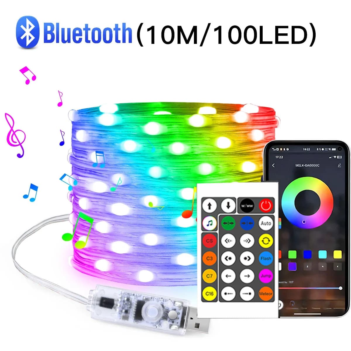 20M RGBIC Bluetooth LED řetězová světla, USB