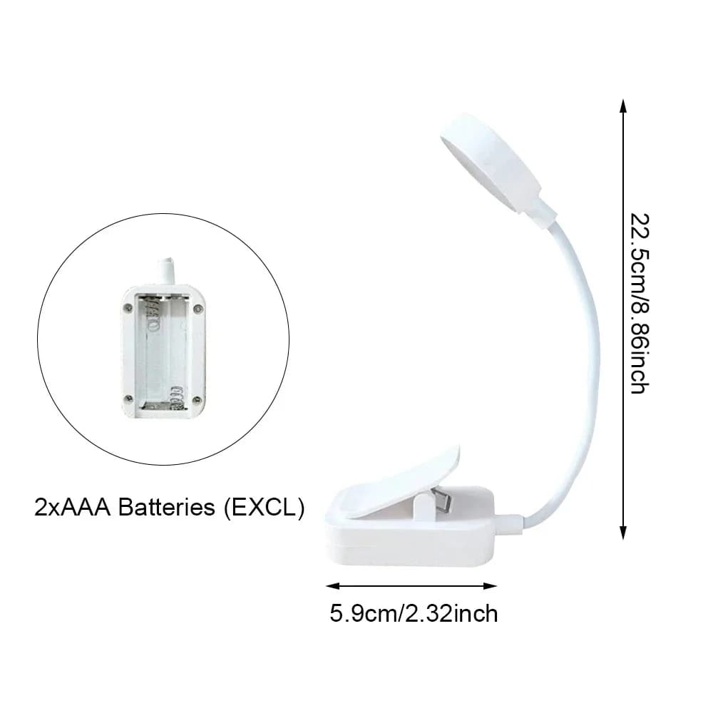 Otáčecí klipová čtecí lampa na baterie s plynulou regulací jasu