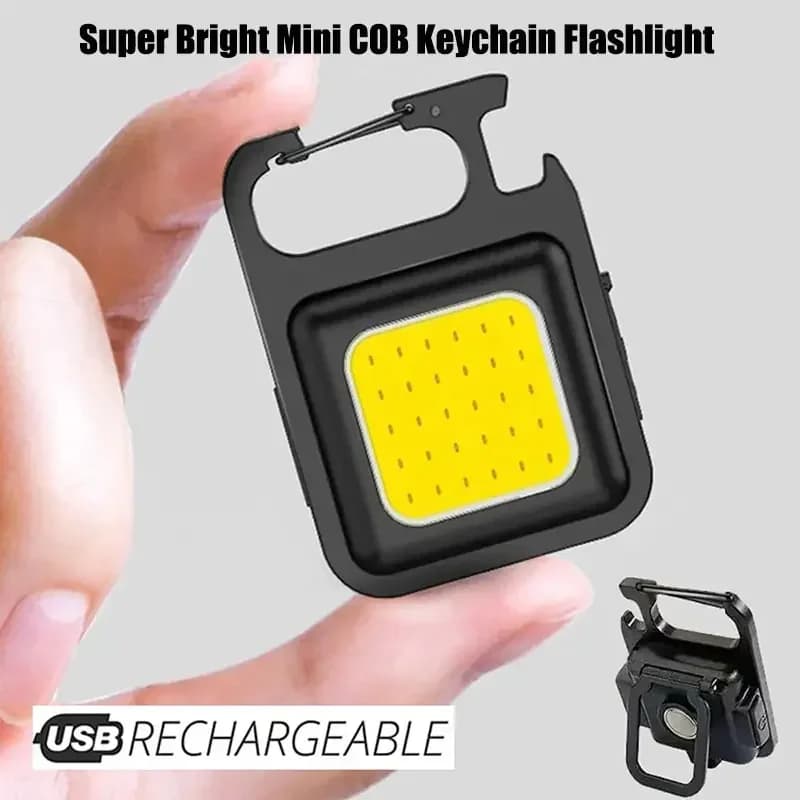 Mini nabíjecí COB LED svítilna na klíčence s otvírákem