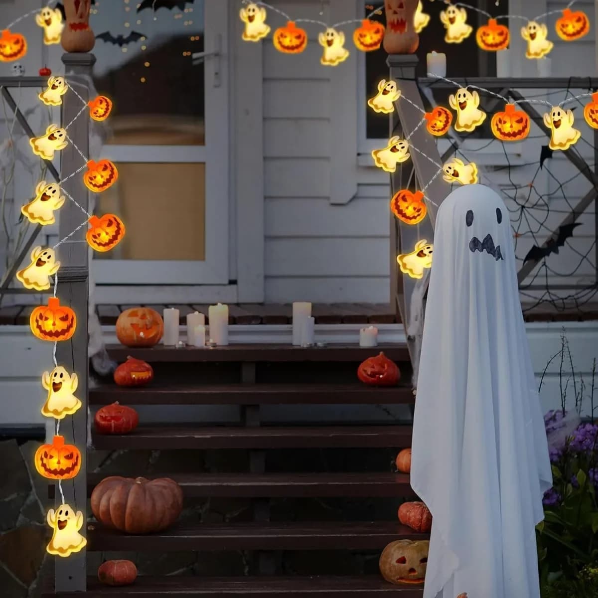 LED řetěz na baterie s motivem duchů a dýní Halloween